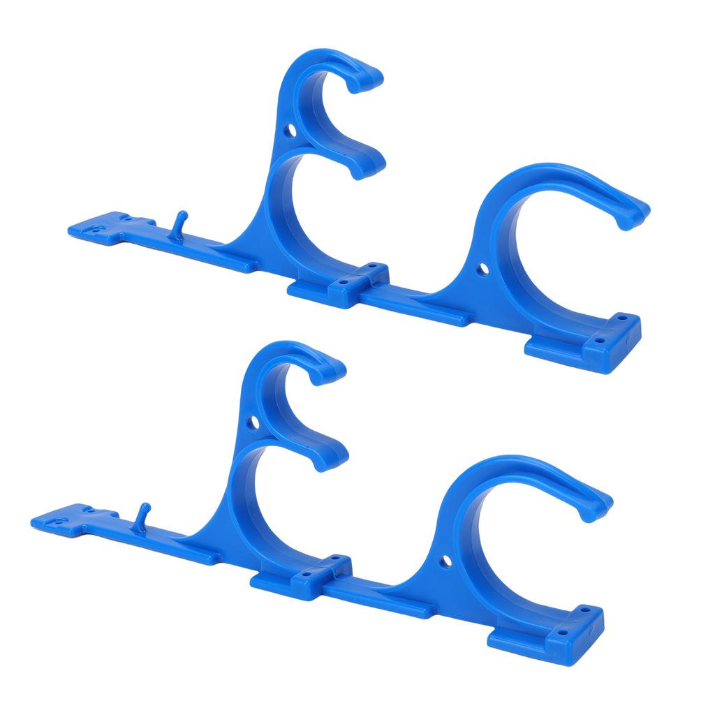 2PCS Pool Fence Hooks, Plastic Double Hook Design for Telescopic Poles Hose Brushes Brooms, with Screws for Pool Equipment Organization Outdoor Storag