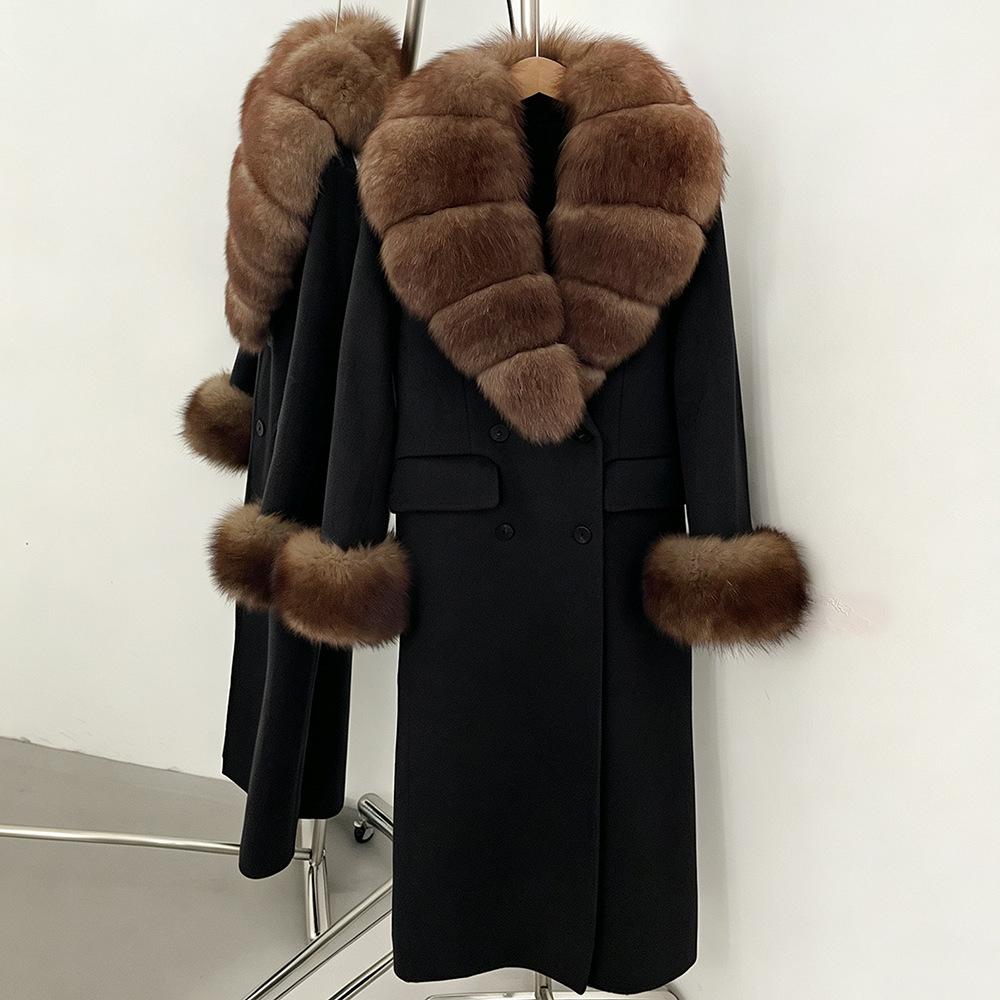 Atmosphere Detachable natural real fox fur collar wool coat women's new winter warm woolen coat