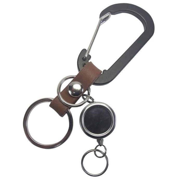 highstyle Japanese-Made Leather & Aluminum Carabiner Reel Key Holder (Black/Dark Brown) 110mm x 35mm