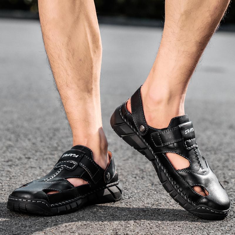 Summer Classic Men's Sandals Soft Leather Beach Sandals Outdoor Casual Lightweight Sandal Plus Size 39-48