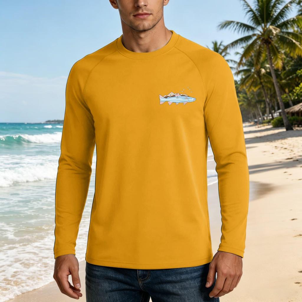 Herren Langarm Outdoor Hemd UPF50 Plus Sonnenschutz Atmungsaktiv Leicht Lockerer Schnitt Schnelltrocknend Sommer Freizeit Oberteil