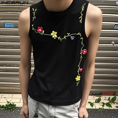 Sommer Herren O-Ausschnitt Ärmellos Stickerei Lässig Locker Dünne Tanktops