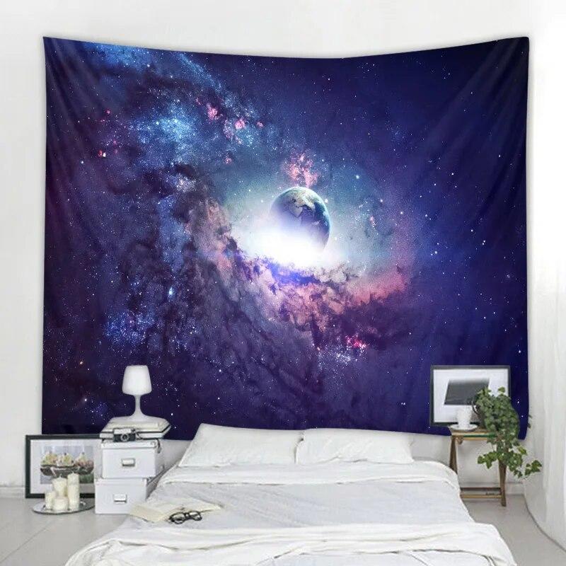 Starry Forest Tapestry Moonlight Night Psychedelic Bohemian Decoration Wall Hanging Home Room Art Background Decoration