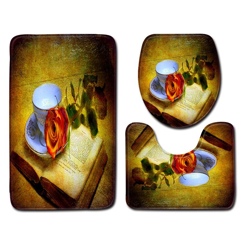 Creative Retro Bathroom Toilet Three-Piece Floor Mat Combination Set Household Door Mat Kitchen Absorbent Non-Slip Carpet