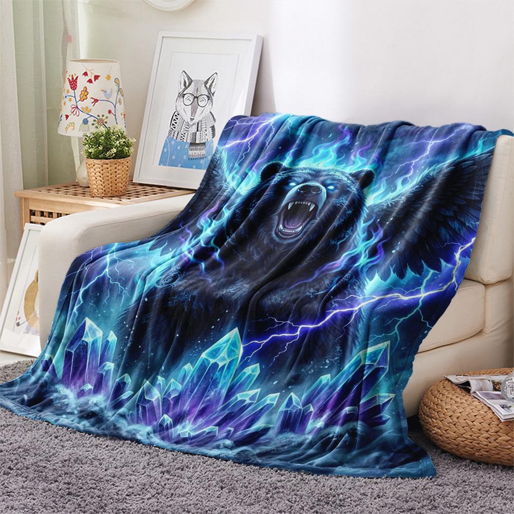

1Pc Black bear Print Flannel Blanket, High quality Comfortable for All Seasons, Home Decor, Warmth and Comfort, Perfect for Christmas Gifts 80cm x 120cm