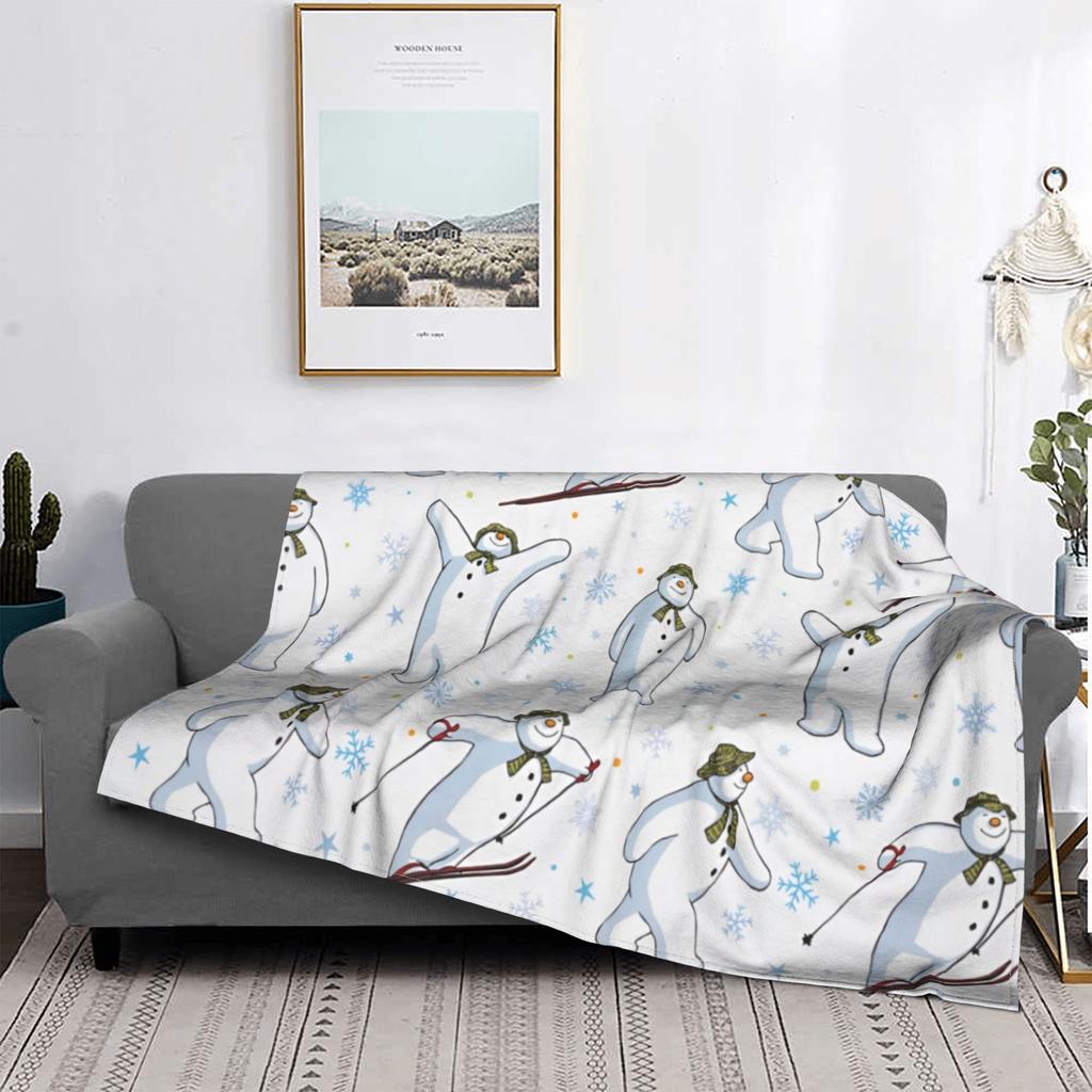 The Snowman And The Snowdog Knitted Blankets Cartoon Fairy Fuzzy Throw Blankets Bedding Printed Soft Warm Multifunction Quilt