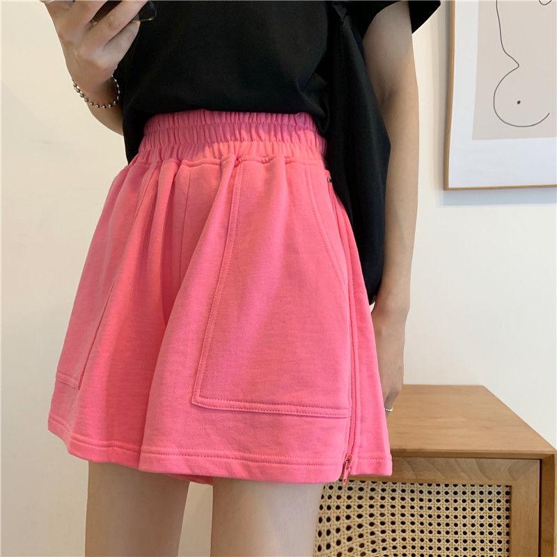 WTEMPO Lockere Damen-Freizeithose in Übergröße mit Reißverschluss und weitem Bein, Sport-Shorts für Studenten, elastische Taille, praktische große Tasche, fürs Fitnessstudio