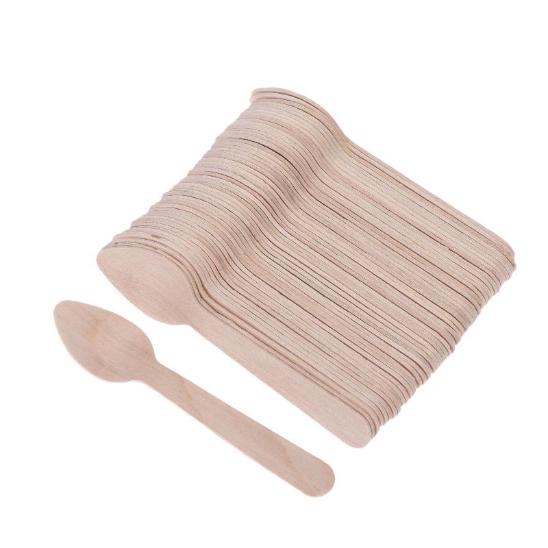 No Clean Disposable Wooden Square Spatulas Mini Dessert Tasting Spoons 50/100Pcs for -Up Shop Food Sampling