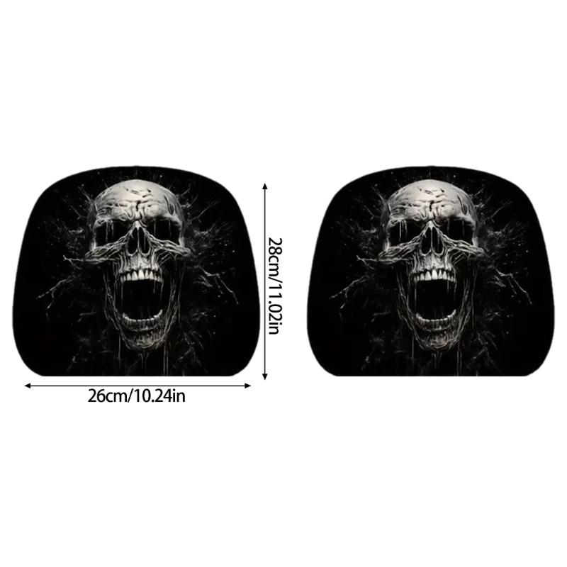 Comfortable Car Headrest Cover Halloween Skull Print Universal Automotive Accessories Removable Headrest Protector Cover