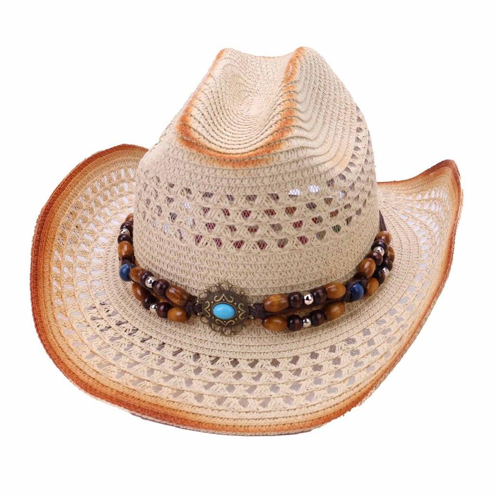 Paper Straw Cowboy Hat With Wide Brim For Summer Sun Protection And Fashion Style