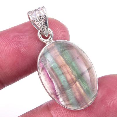 Natural Fluorite Gemstone Handmade 925 Solid Sterling Silver Pendant 1.25" S8q36