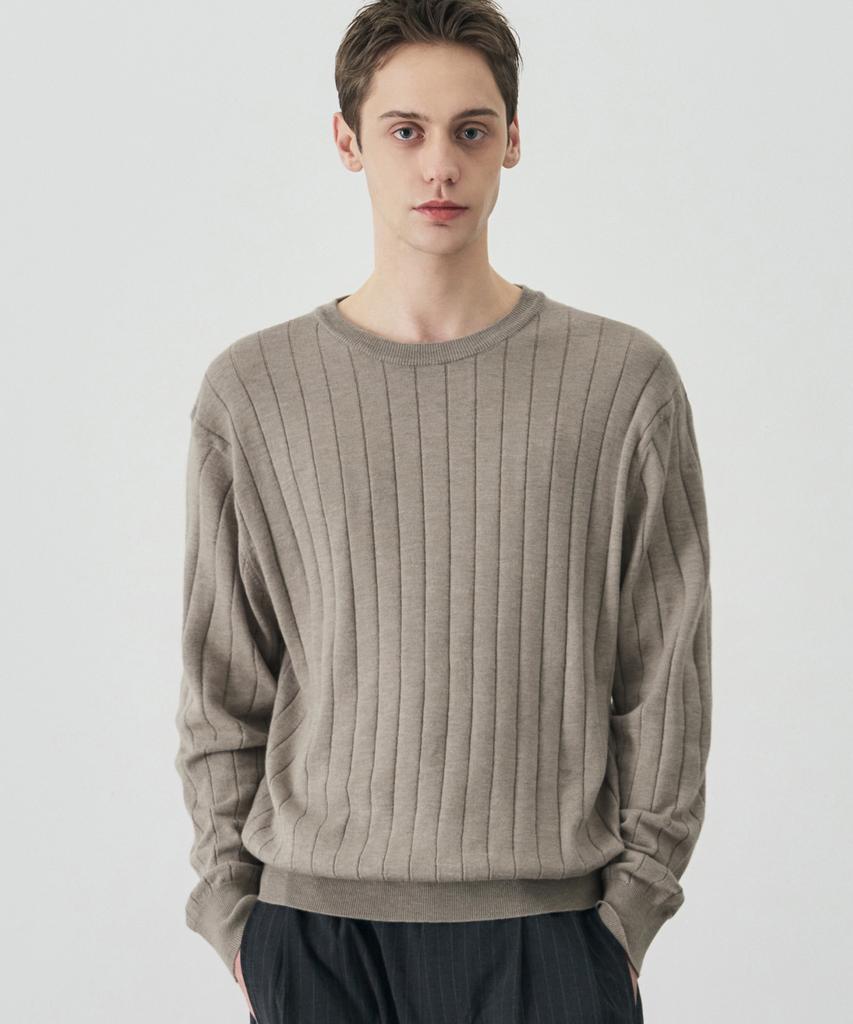 DRAW FIT Wool Supple Ribbed Round Knit [3 Colors]