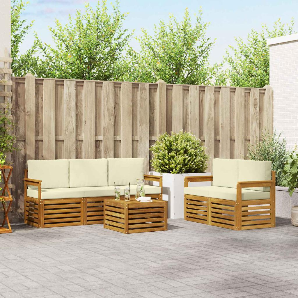 Outdoor Sofa Set 6 pcs Natural and Cream Solid Acacia Wood