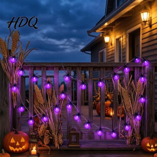 Halloween Spider String Lights 10/20FT Light Battery Powered Purple LED Large Spider/Bat Garland Spooky DIY Atmosphere Lamps 20/40 Bulbs Fairy Light