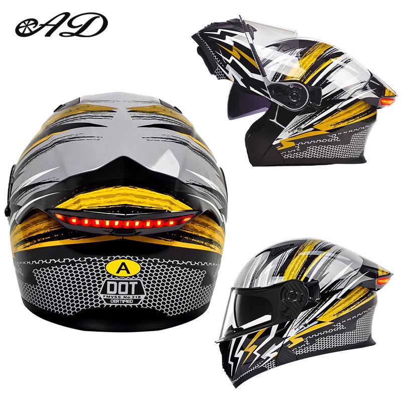 Unisex Full Face Flip-Up Motorcycle Helmet with LED Taillight, All-Season, 3C/DOT Certified