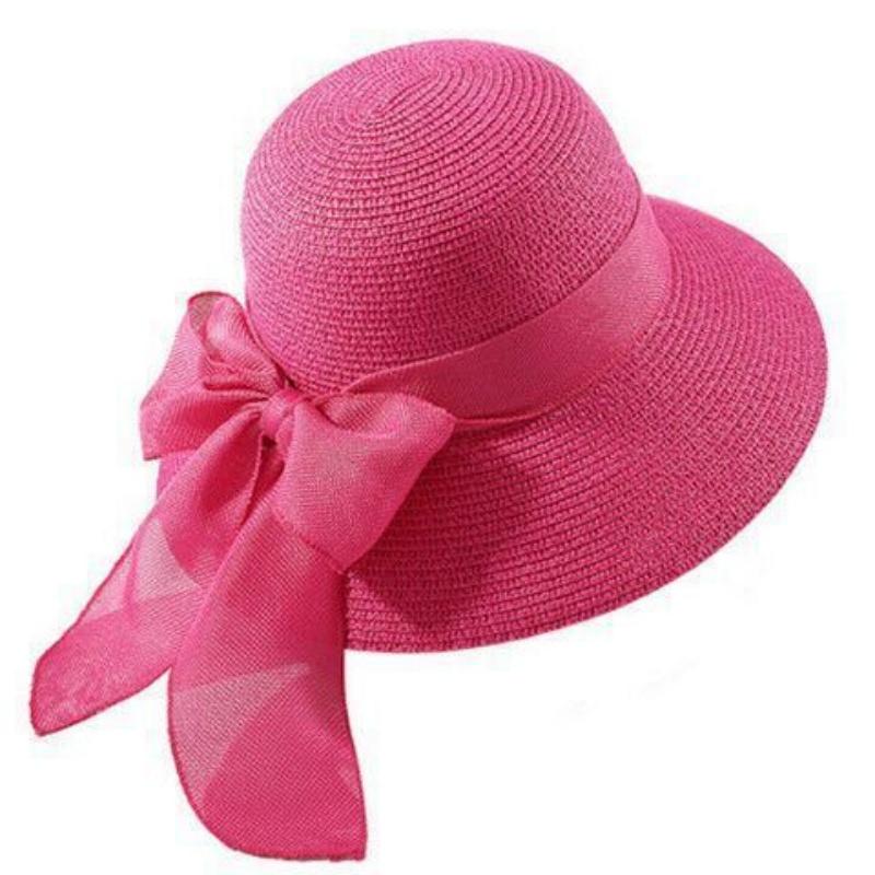 Lady New Bowknot Straw Hat Adult Summer Sunscreen Leisure Cap Wide Brim Students Fresh Raffia Shading Sun Cap Foldable