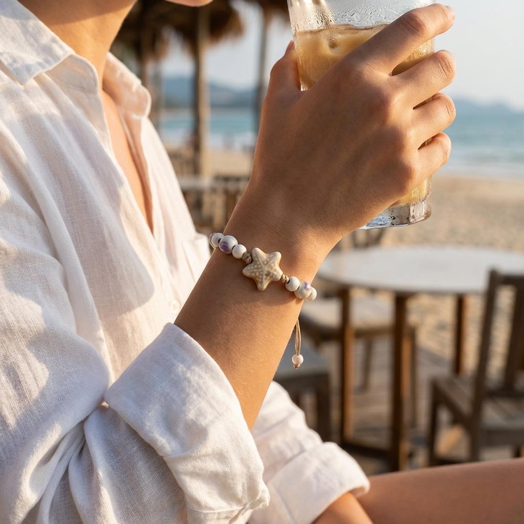 Bohemia Cute Ceramic Starfish Beads Bracelet For Women Handmade Braided Rope Beaded Bracelets Summer Beach Party Charm Jewelry