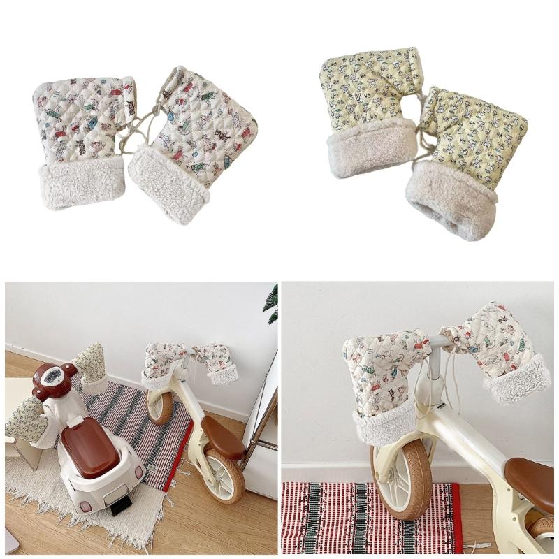 Winter Outdoor Sports Mittens for Children Cute Cartoon Printed Stroller Hand Warmers Soft Plush Lining Warm Gloves