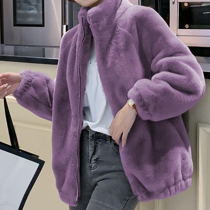Fleece Thickened Jacket Coral Fleece Sweater Women's Autumn and Winter Design Sense Double-sided Fleece Stand-up Collar Warm Cardigan Wool Top