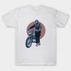 Men Black Print T-shirt Steve Mcqueen Motorcycle No-Cut Transfer Paper Print Cotton Tshirt
