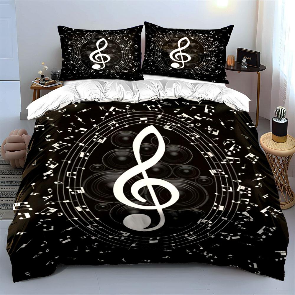Treble Clef Speaker Floating Music Note Duvet Cover Set Black Music Art Bedding Includes 1 Duvet Cover And 2 Pillowcase Gift