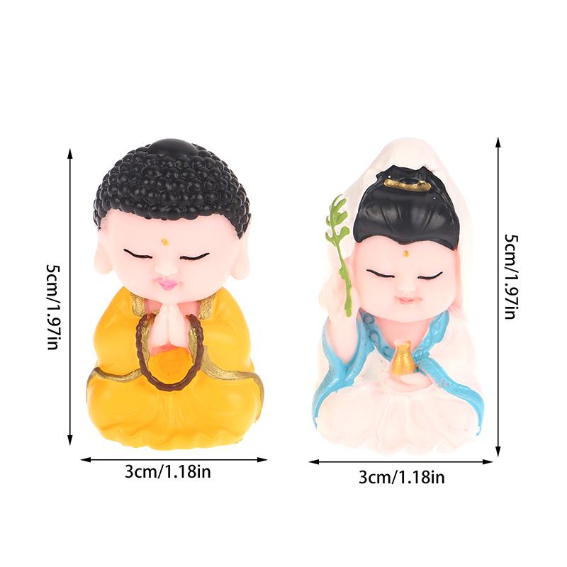 New Year Mascot Car Ornament Cute Little Buddha Guanyin Land Father-In-Law God Of Wealth Lotus Base Resin Ornament For Home