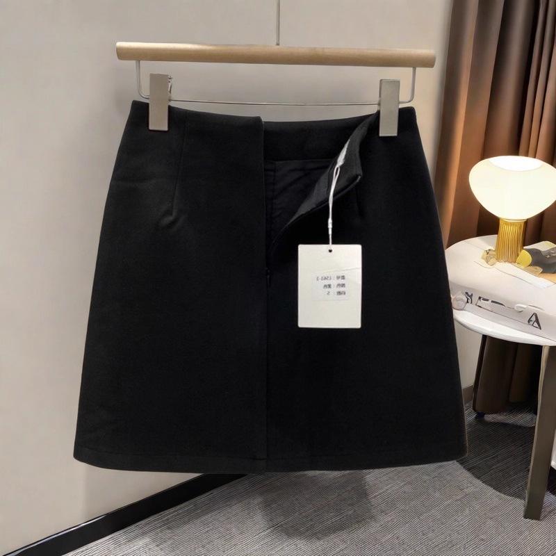 Women's Korean-Style Gray Wool A-line High-Waisted Slim Short Skirt - 2025 Autumn/Winter Collection