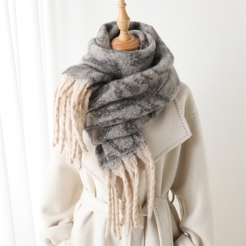 

Геометрическая Минималистичная Эстетика Цветовая Гамма Имитация Кашемира Теплая Шаль Шарф Осенне-Зимняя Мода Универсальный Бахромчатый Шарф для Поездок 220 * 42cm (including tassel)