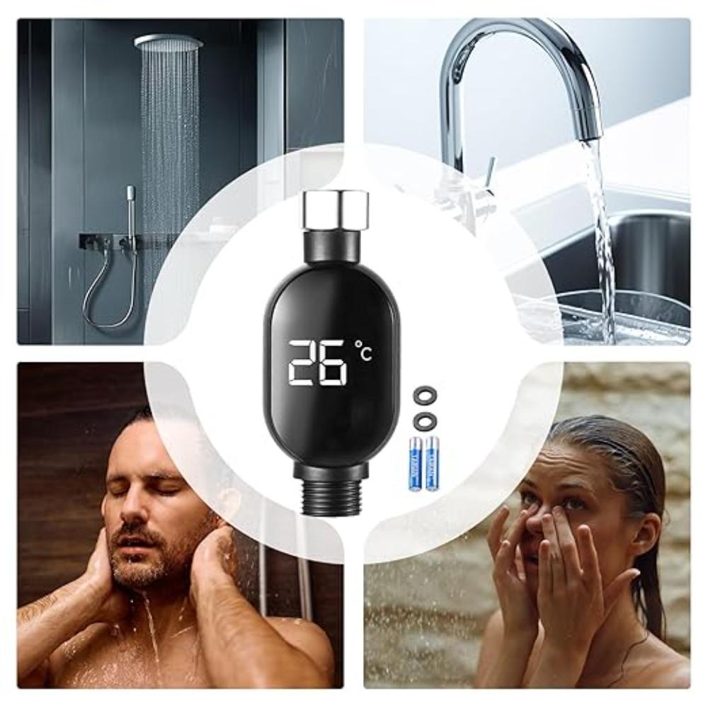 Shower LED Water Thermometer with Temperature Display, 0-99°C Range Stainless Steel ABS PC, Leak-Proof 1/2 Inch Thread