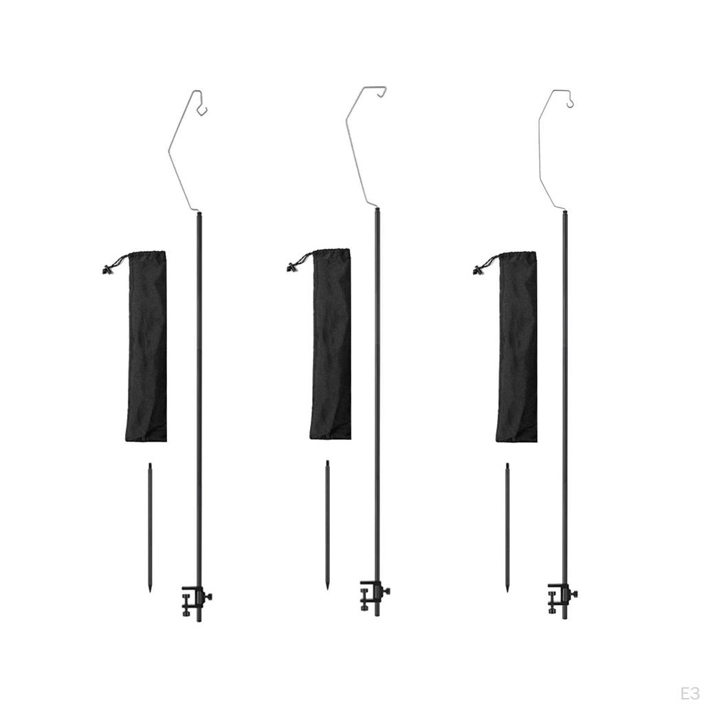 Camping Light Stand Hook Foldable with Ground Nail Stainless Steel Lantern for