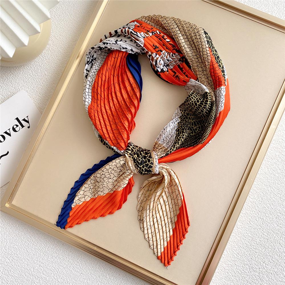 Spring 70 Pleated Small Silk Scarf: Versatile, Decorative Korean-Style Accessory for Professional Women