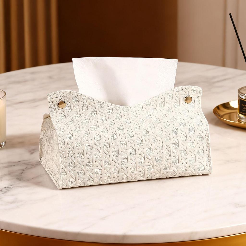 Faux Leather Tissue Box Cover, Elegant Rectangular Napkin Holder for Nightstand, Dresser, Home
