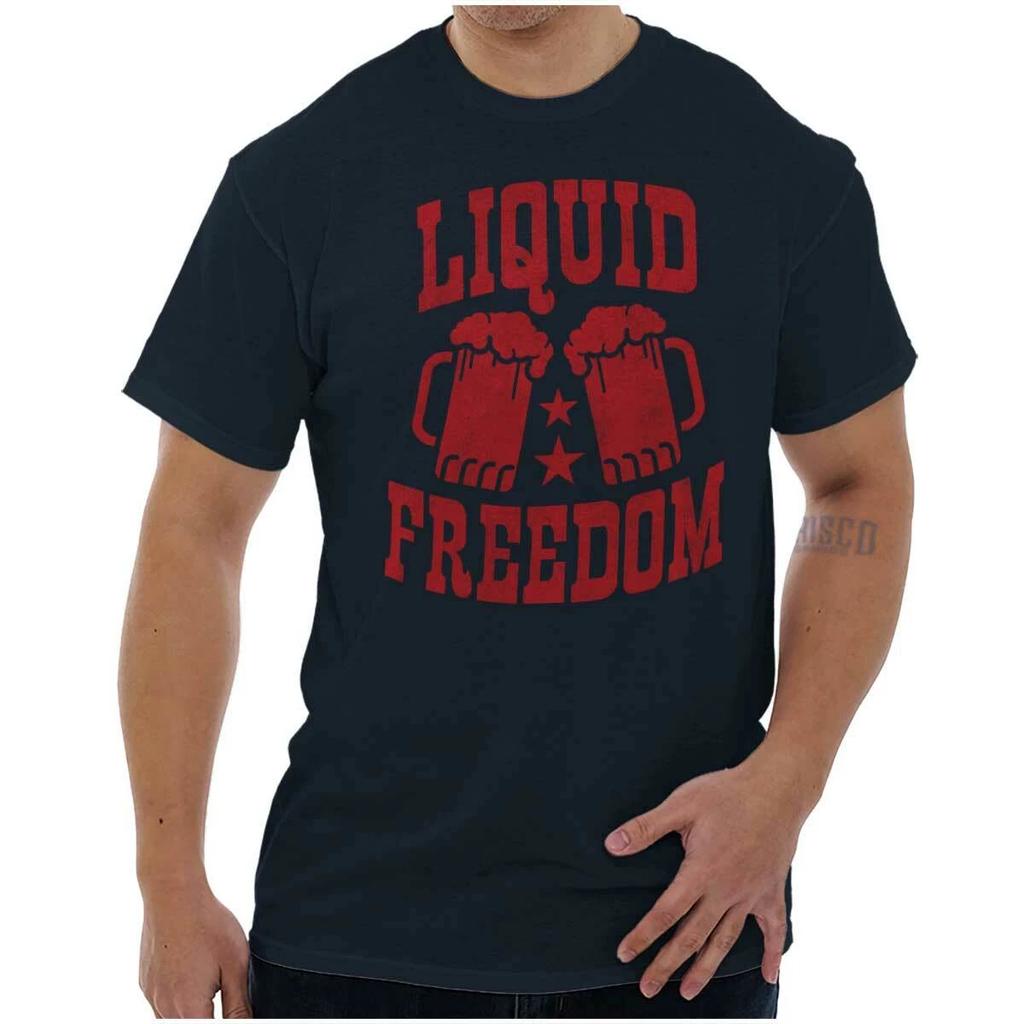 Funny Drinking Beer Patriotic Party USA Bar Womens or Mens Crewneck 100% Cotton T-shirt Mens Tees Top Tee