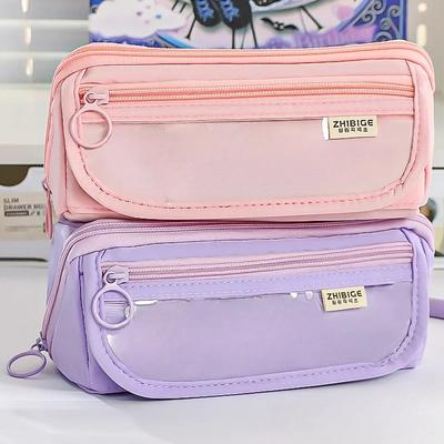 Large Capacity Pencil Case Box Transparent Kawaii Bag Standing Stationery Organizer Korean Pouch Girl Back To School