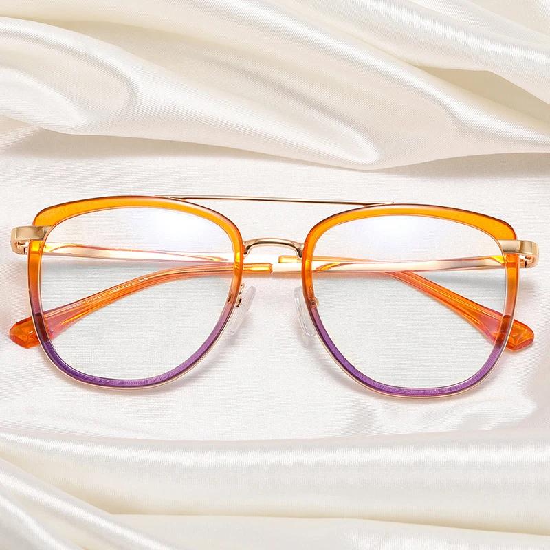 SHAUNA Retro Metal Double Bridges Women Glasses Frames Fashion Clear Anti-Blue Light Eyewear Men Optical Double Color Frame