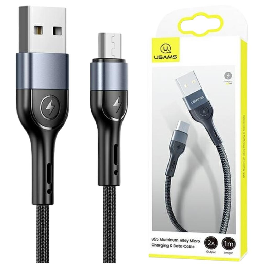 Usams Kabel Pleciony U55 2A Micro Usbczarny/Black 1M Sj450Usb01 (Us-Sj450)