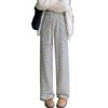 Women's High Waist Black & White Striped Petite Wide Leg Pants - Fleece Lined for Autumn/Winter