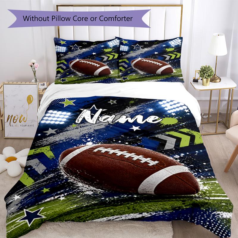 3pcs Custom Name American Football Bedding Set Duvet Cover Closure Includes 1 Duvet Cover & 2 Pillowcases, Soft and Comfortable for All Seasons.