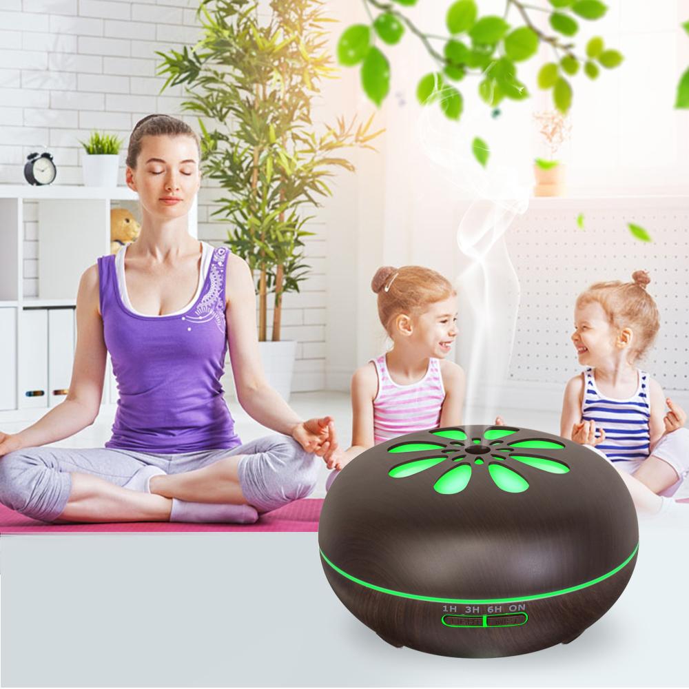 Air Humidifier Essential Oil Diffuser Aromatherapy Ultrasonic Aroma Remote Wood Grain With 7 LED Light 550ML For Home Office
