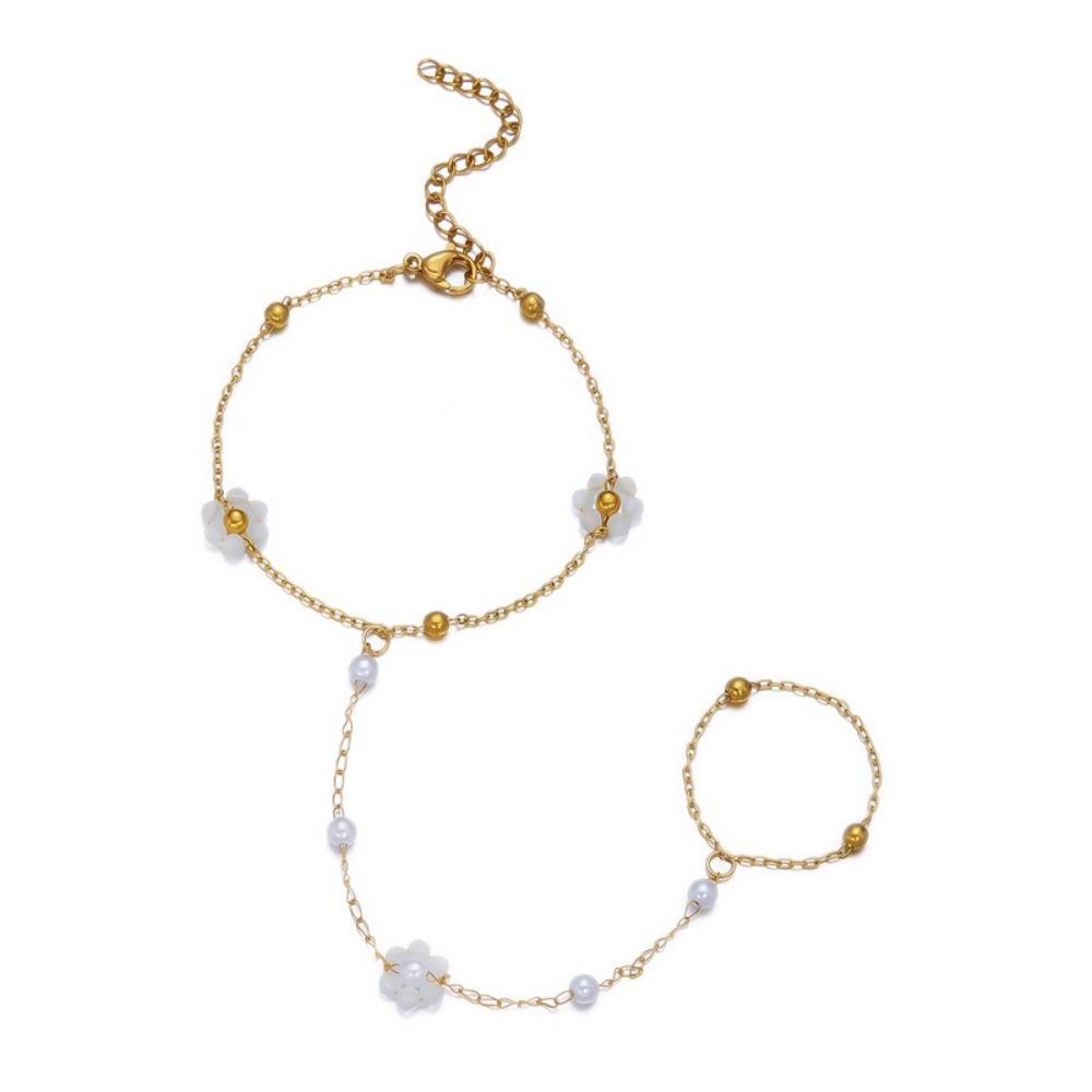 Colorful Crystal Beads Finger Bracelet Stainless Steel Finger Ring Chain Link Chain Bracelet Beach