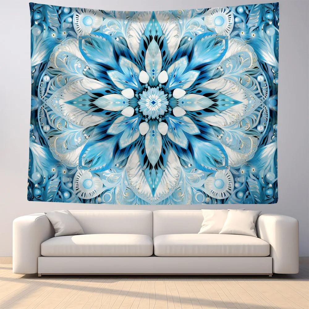 Blue Mandala Flower Pattern Hanging Cloth Home Wall Decoration Tapestry Bedroom Living Room Tapestry