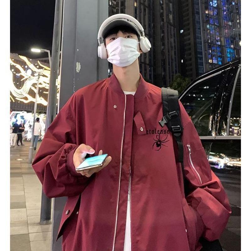 American Style Retro wine red Spider Baseball Suit Jacket Men's Spring and Autumn New Fashionable Brand Teenager Flying Jacket