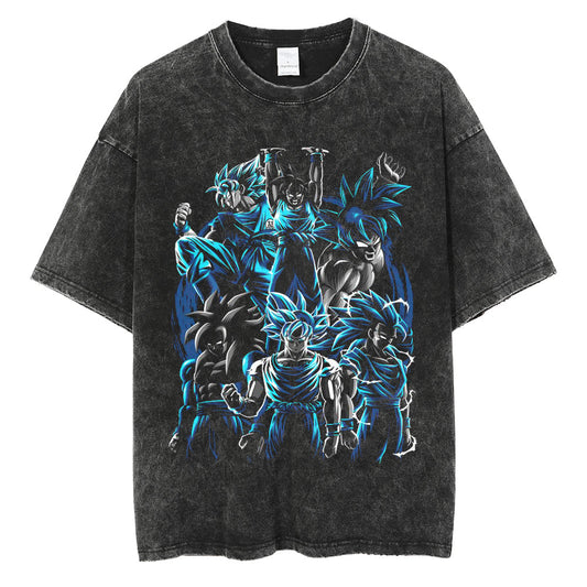 Unisex Oversized Washed Dragon Ball Anime Parentchild Tshirt Man Women Short Sleeve Streetwear Loose Casual Summer Yk