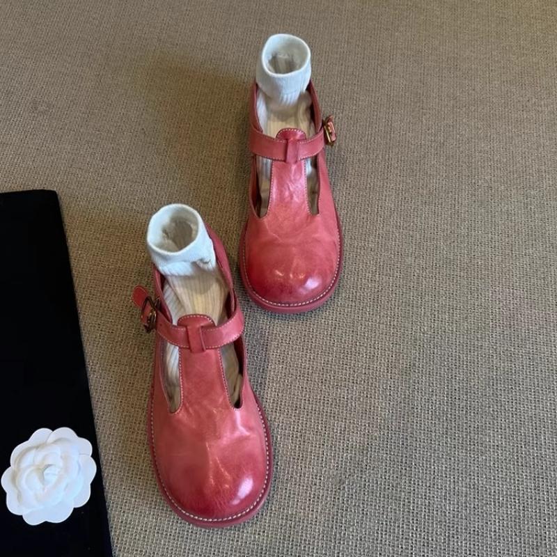 Fashion Vintage Pink T Strap Shallow Mary Jane Shoes Women Fashion Casual Buckle Flat Sandals Comfortable Moccasin Brand Designer Shoes