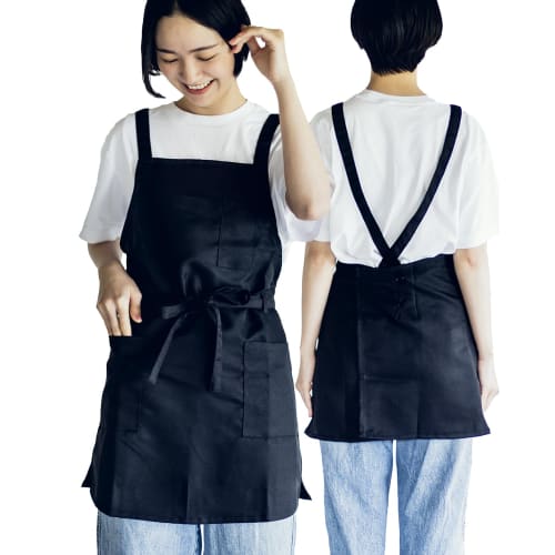 Short Apron, Black, 100% Polyester, Quick-drying, Water-repellent, Wrinkle-resistant, Durable, with Waist String.