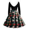 Women's Fashion Round Casual Slim Fit Christmas Print Large Swing Long Sleeve Dress