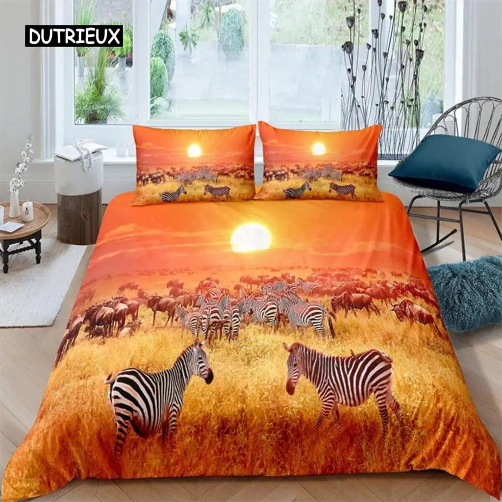 

Пододеяльник с тропическими животными, экзотический силуэт животного, комплект постельного белья с закатом, полный комплект для девочек и мальчиков, декор для гавайских морских волн, пододеяльник EU Single 135x200cm