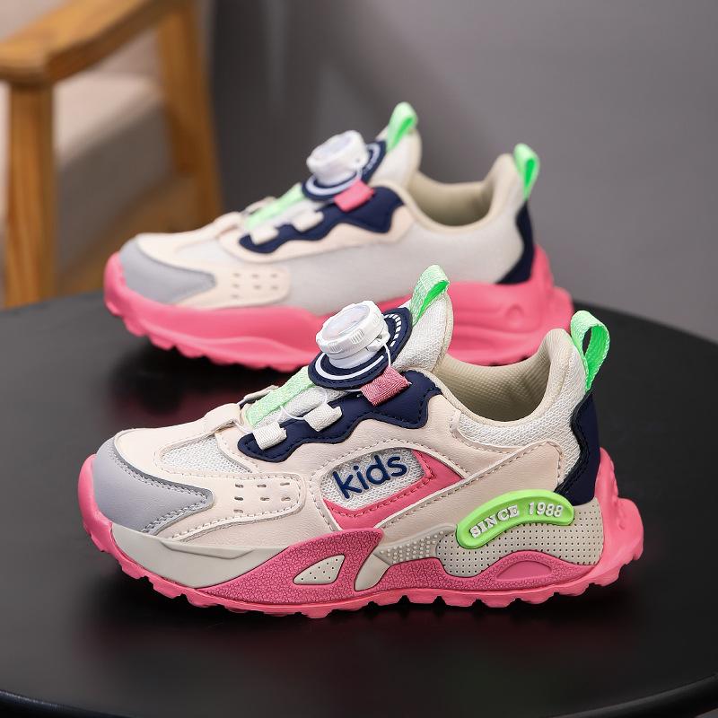 Girls' sports shoes 2025 spring and autumn new middle-aged and older girls' mesh breathable button running shoes children's soft sole