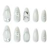 Lace Texture White Bows Pearl Rhinestone Fake Nails 24 Pieces Resin Material