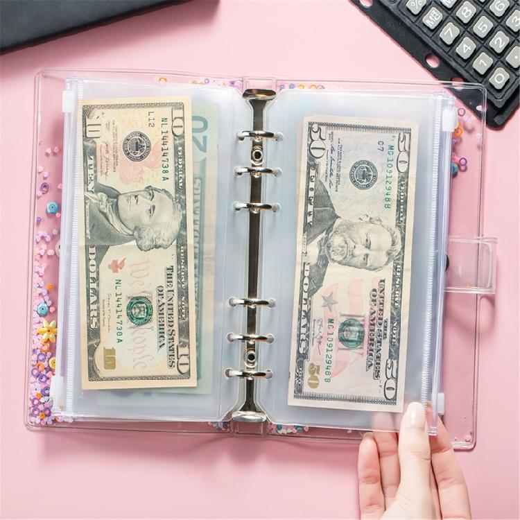 20Pcs Clear PVC Binder Bag 6 Holes Binder Pockets 6 Holes Cash Envelope for Loose Leaf Notebook Budget Planner Inserts